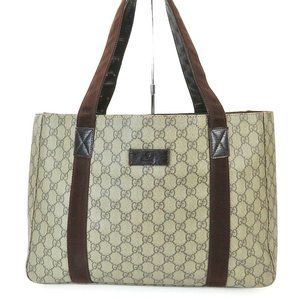 GUCCI Brown GG Canvas Leather Tote Hand Bag Purse